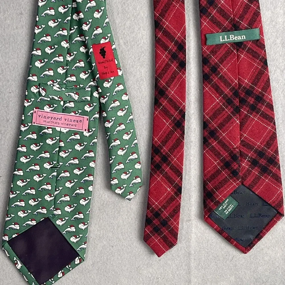 Lot (2) Men Ties‎ LL Bean And Vineyard Vines Winter Christmas